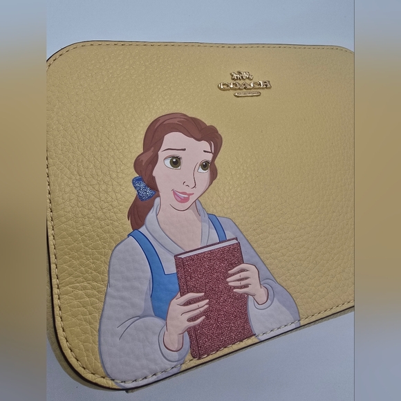 COACH X DISNEY C3404 Princess Belle Mini Camera Crossbody Bag Yellow Leather - Picture 3 of 16